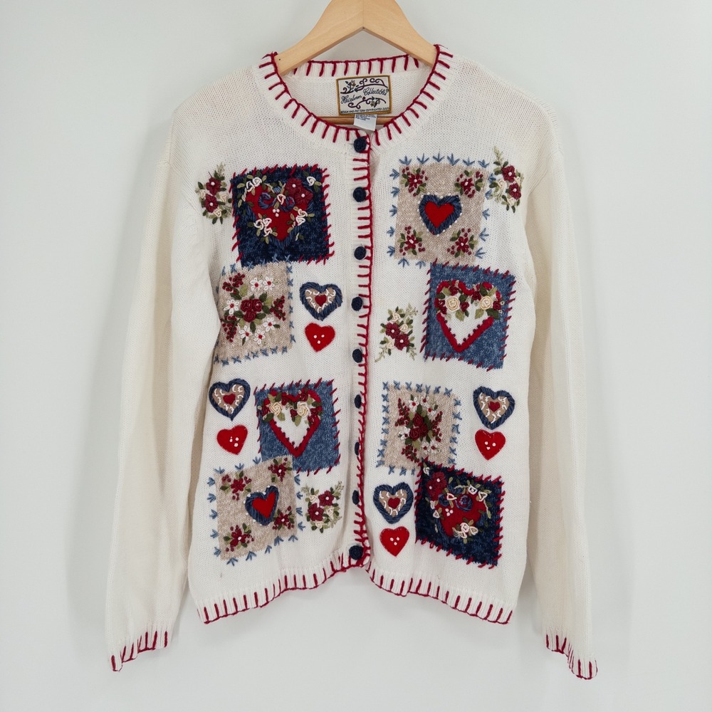 Heirloom Collectibles Cardigan Women L Vintage 90s Heart Granny Cottagecore Love